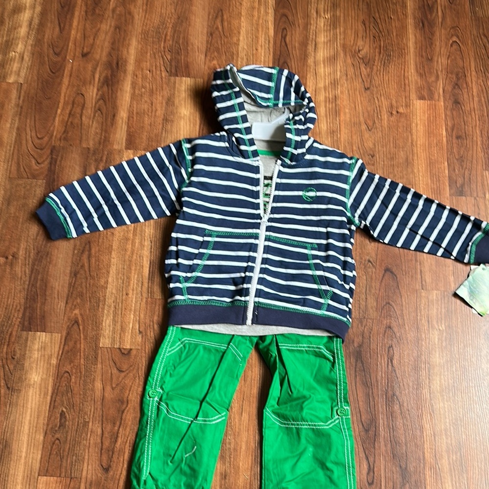 Striped Hoodie T-shirts and Green Pants Set